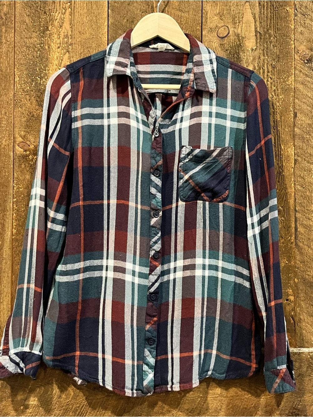 beachlunchlounge Women's Plaid Button-Down Shirt - Burgundy, Teal & Navy